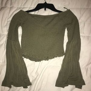 Army Green Half Shoulder Crop
